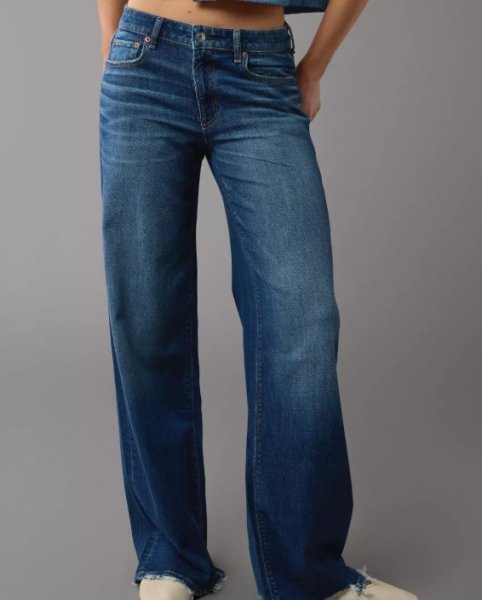 画像1: アメリカンイーグル ドリーミードレープローライズバギーワイドジーンズ サイズ18 (1)